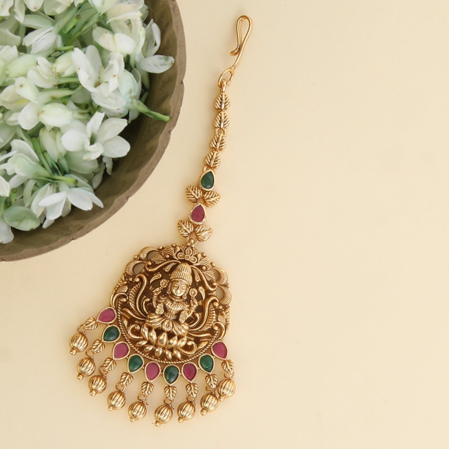 Bhargavi Red Green Antique Maang Tikka