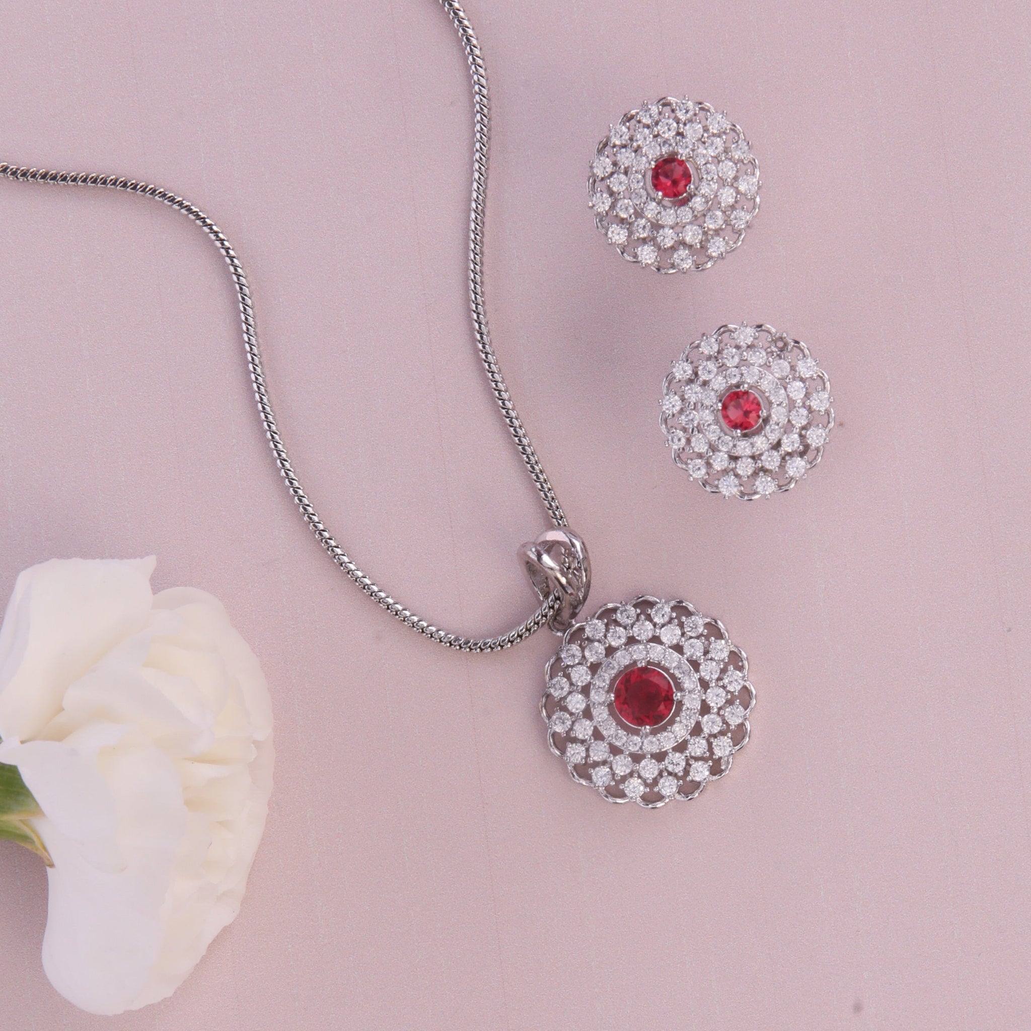 Amelia Red Nakshatra CZ Pendant Set