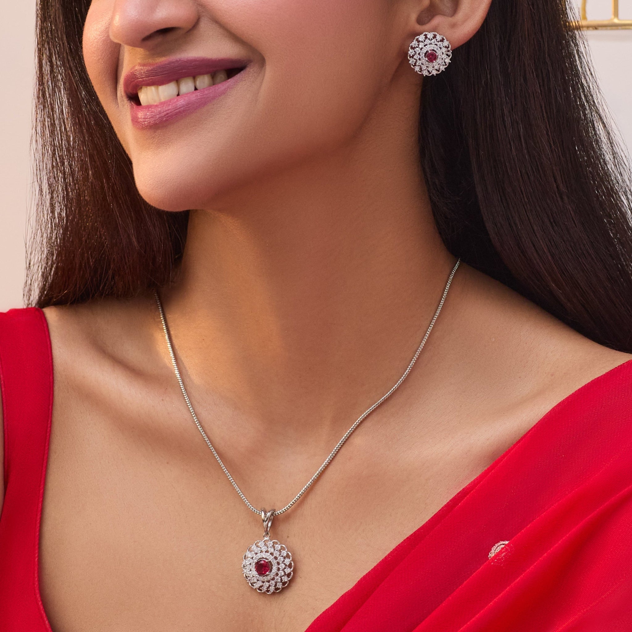 Amelia Red Nakshatra CZ Pendant Set