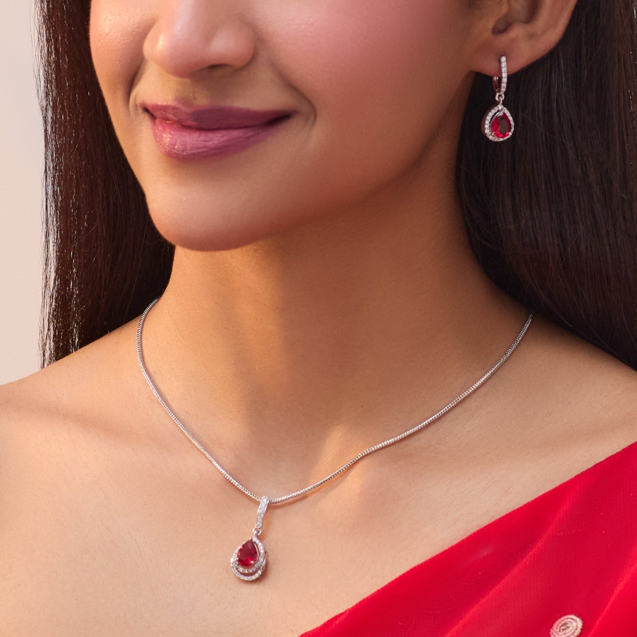 Ashley Red Nakshatra CZ Pendant Set